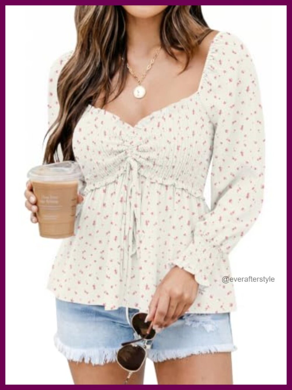Womens Long Sleeve Peplum Blouse Smocked Babydoll Top